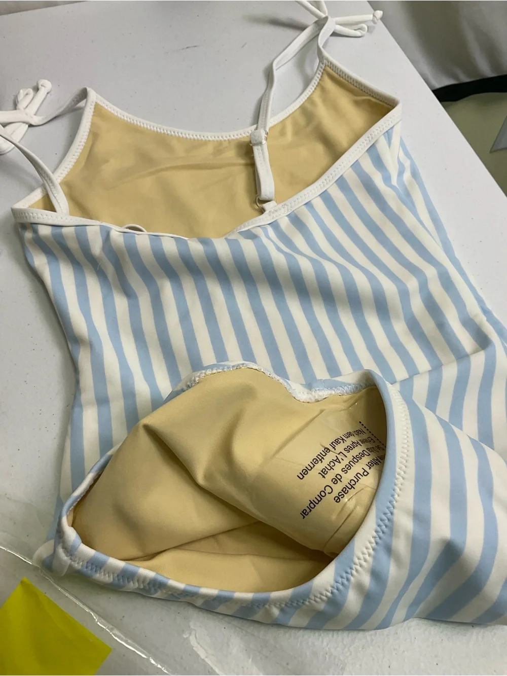 Shade Critters Light Blue & White Striped One-Piece Swimsuit with Sequin Flag